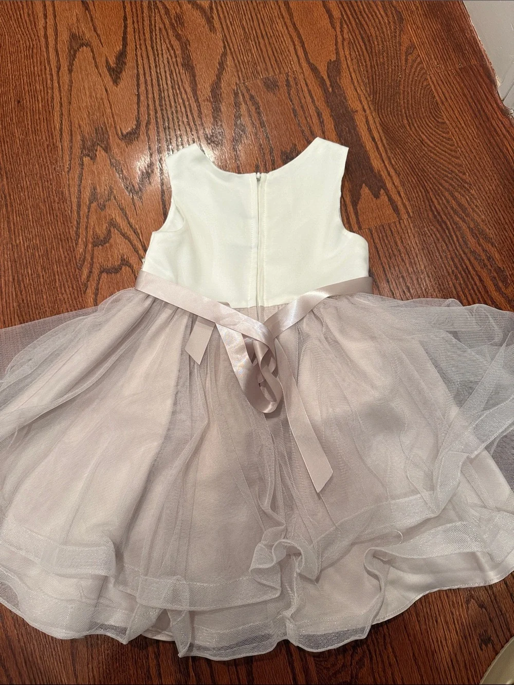 Rare Editions Ivory and Pale Gray Tulle Party Dress for Girls